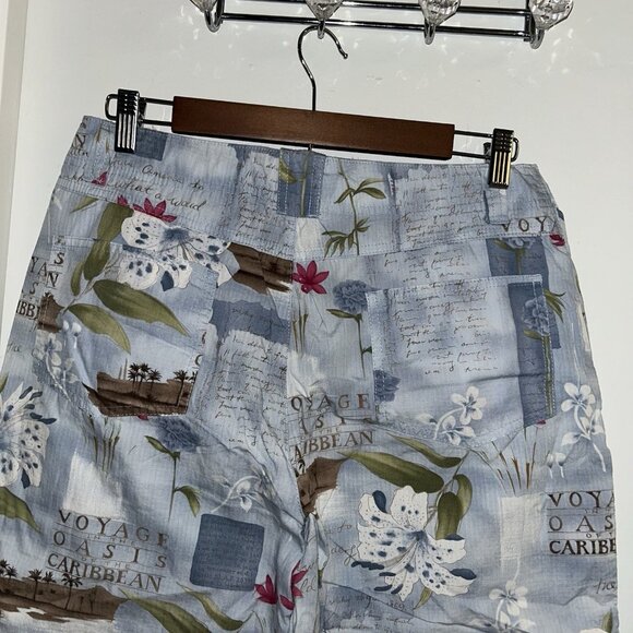 Caribbean Joe Blue Floral  Voyage Oasis Travel Capri Pants Women’s 12 Petite - Picture 5 of 9